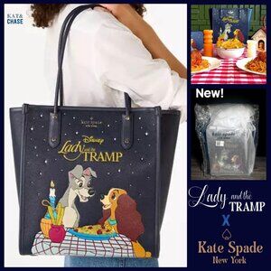 Kate Spade Disney Tote Bag Large KH464 Lady And The Tramp Navy Double Handle